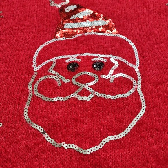 No Boundaries Sequin Santa Red Fuzzy Soft Cozy Christmas Sweater Medium - Picture 6 of 8